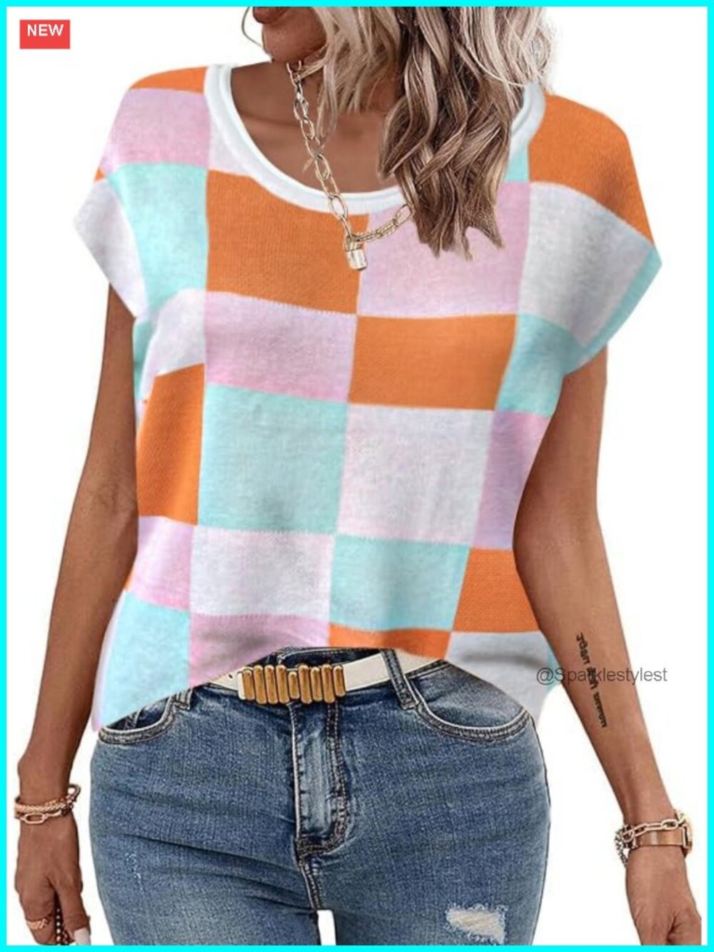Cotton Knit Sweater Vest Crew Neck Sleeveless Loose Fit Casual Summer Top
